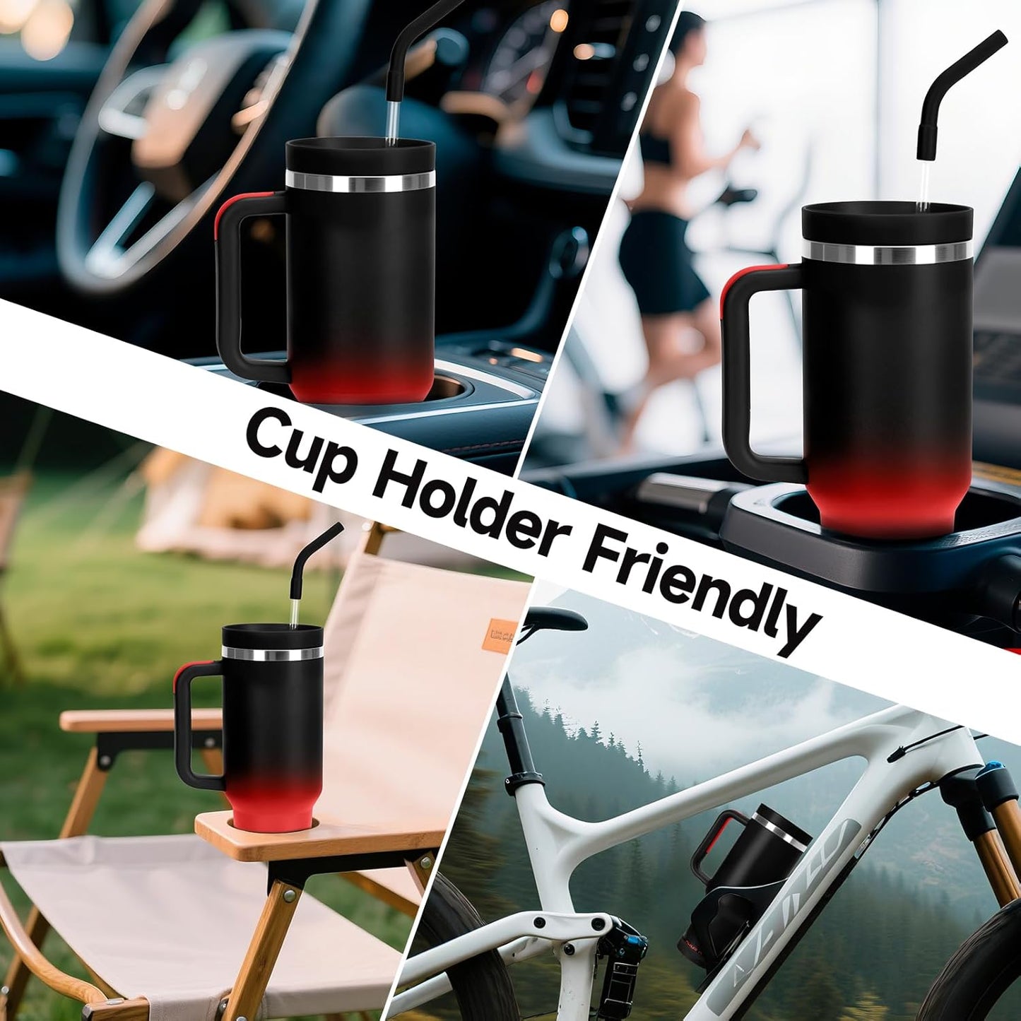40oz Tumbler with Handle and Straw Spout 2-in-1 Lid, Spill Leak Proof Insulated Travel Cup Traveler Water Mug Keep Cold Hot, Dishwasher Safe Stainless Steel Bottle Gifts for Women Men, Ombre Orange