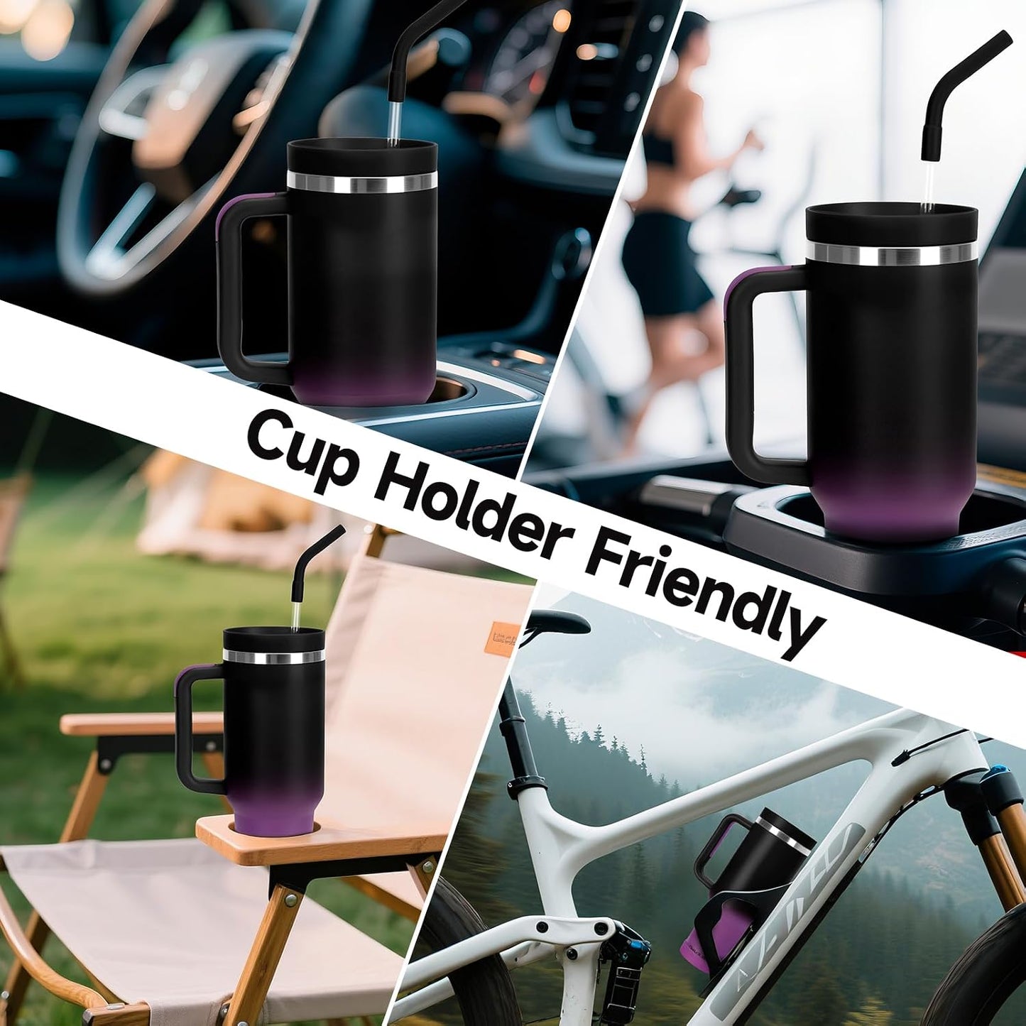 40oz Tumbler with Handle and Straw Spout 2-in-1 Lid, Spill Leak Proof Insulated Travel Cup Traveler Water Mug Keep Cold Hot, Dishwasher Safe Stainless Steel Bottle Gifts for Women Men, Ombre Orange