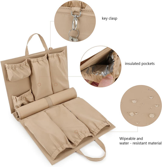 Removable Organizer Insert with Insulated Pocket,Updated Diaper Bag with 11 Total Pockets&Changing Pad, Handbag Tote Bag for Women Mommy Nurse (Brown)