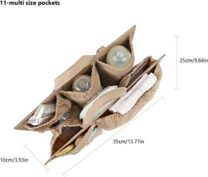 Removable Organizer Insert with Insulated Pocket,Updated Diaper Bag with 11 Total Pockets&Changing Pad, Handbag Tote Bag for Women Mommy Nurse (Brown)