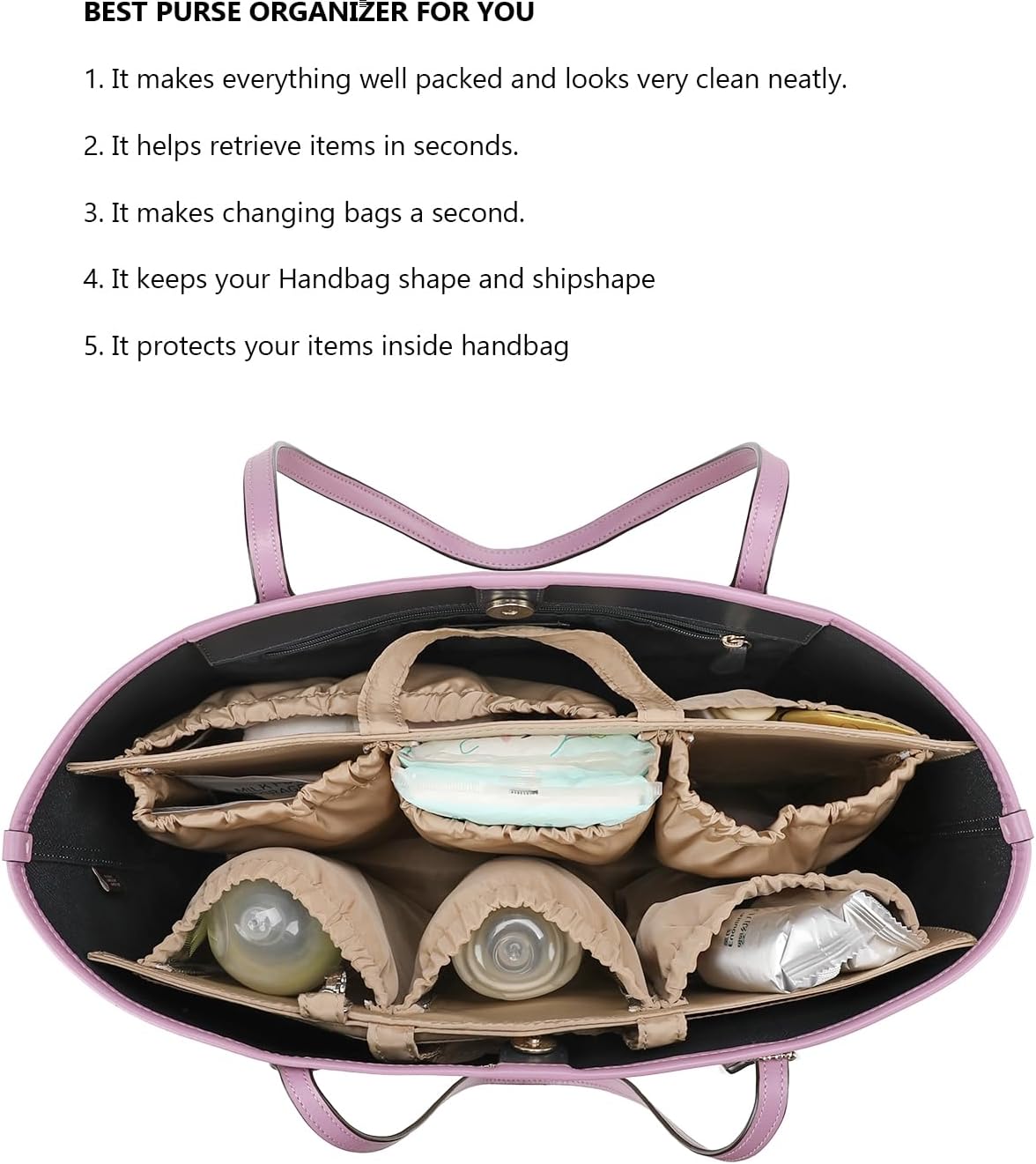 Removable Organizer Insert with Insulated Pocket,Updated Diaper Bag with 11 Total Pockets&Changing Pad, Handbag Tote Bag for Women Mommy Nurse (Brown)