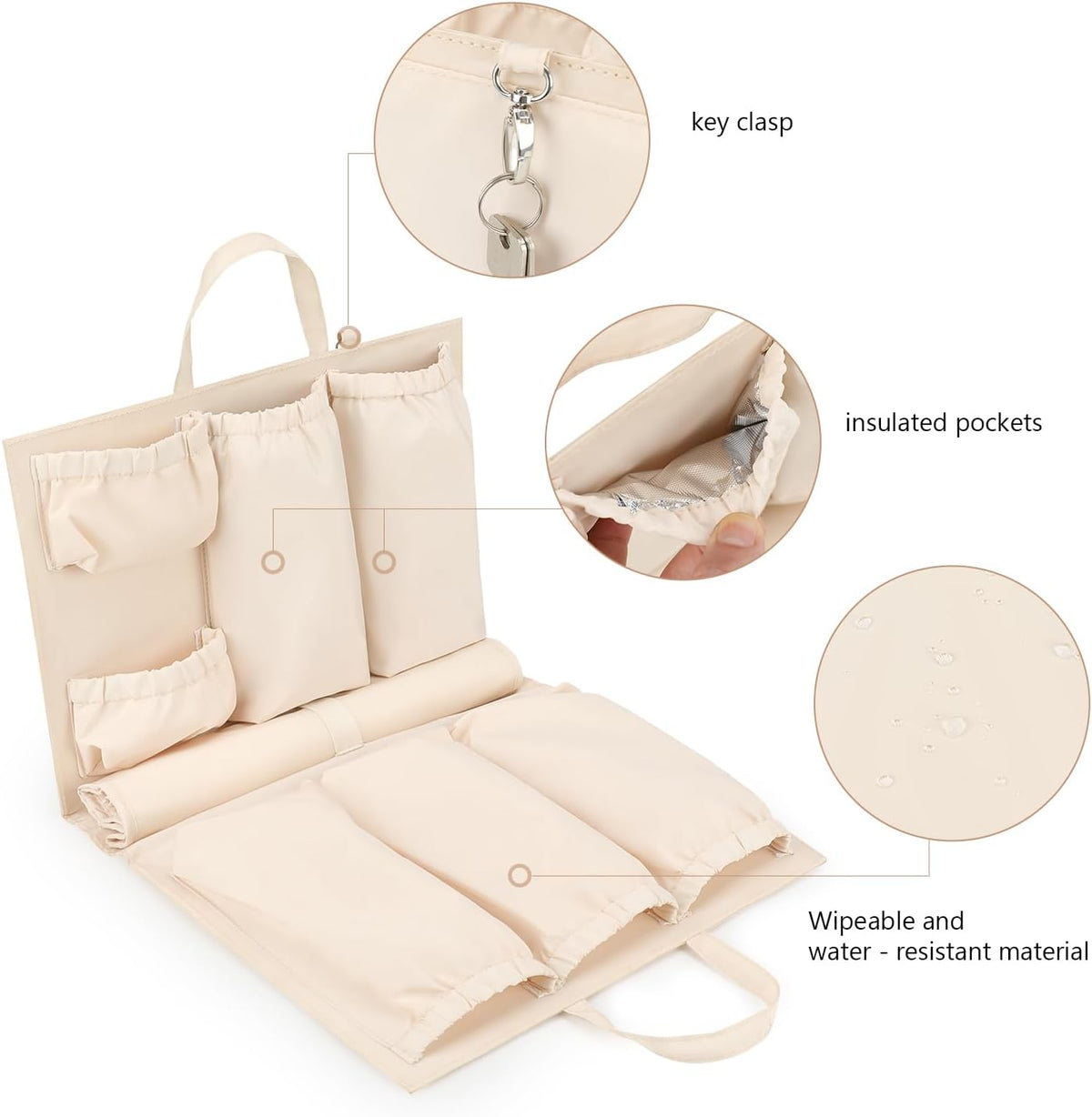 Removable Organizer Insert with Insulated Pocket,Updated Diaper Bag with 11 Total Pockets&Changing Pad, Handbag Tote Bag for Women Mommy Nurse (Brown)