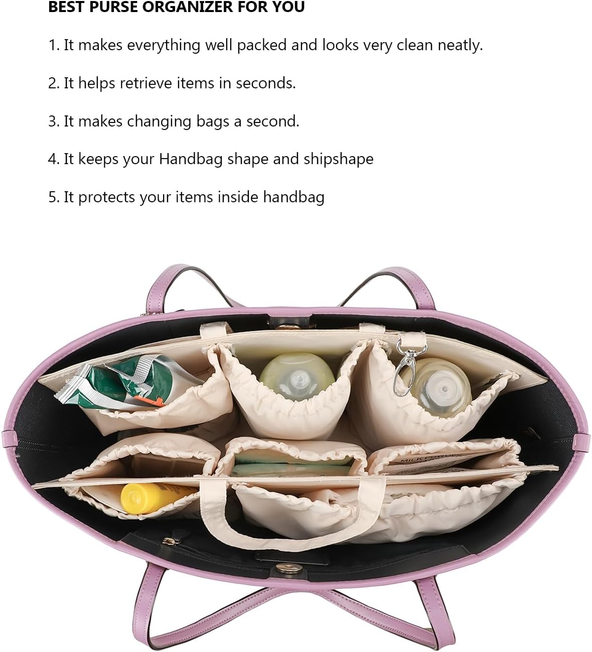 Removable Organizer Insert with Insulated Pocket,Updated Diaper Bag with 11 Total Pockets&Changing Pad, Handbag Tote Bag for Women Mommy Nurse (Brown)