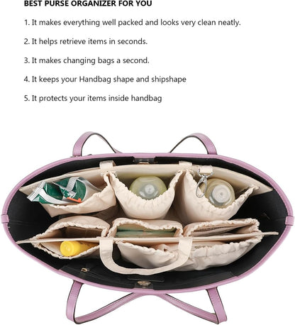 Removable Organizer Insert with Insulated Pocket,Updated Diaper Bag with 11 Total Pockets&Changing Pad, Handbag Tote Bag for Women Mommy Nurse (Brown)