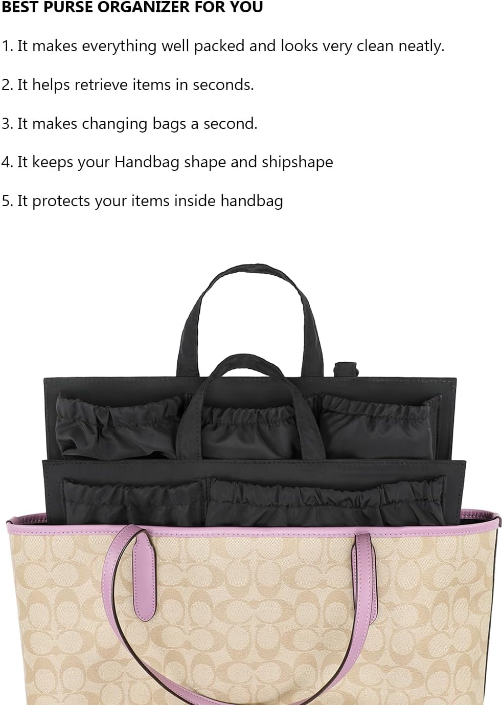 Removable Organizer Insert with Insulated Pocket,Updated Diaper Bag with 11 Total Pockets&Changing Pad, Handbag Tote Bag for Women Mommy Nurse (Brown)