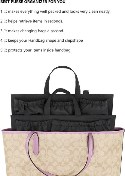 Removable Organizer Insert with Insulated Pocket,Updated Diaper Bag with 11 Total Pockets&Changing Pad, Handbag Tote Bag for Women Mommy Nurse (Brown)