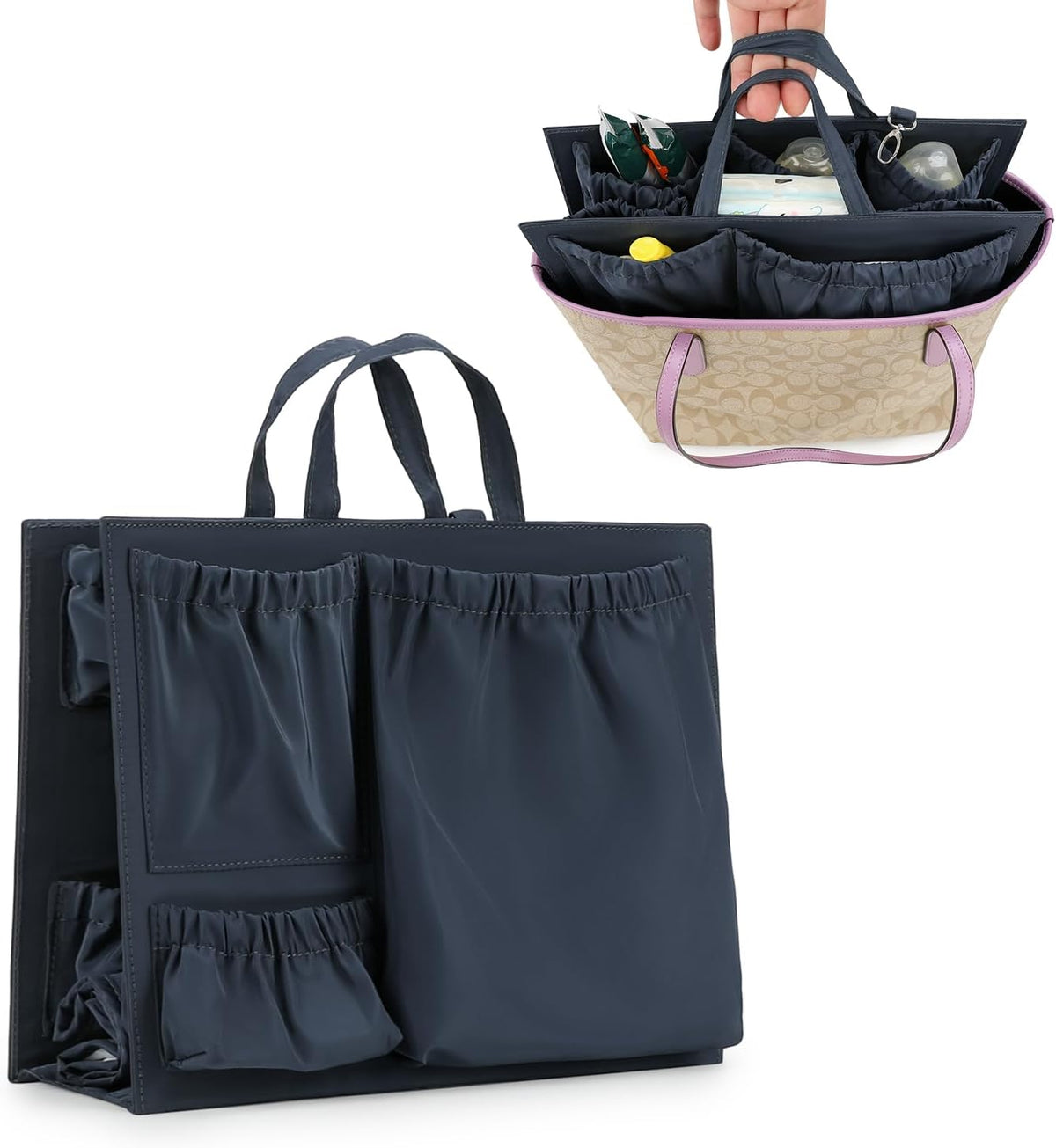 Removable Organizer Insert with Insulated Pocket,Updated Diaper Bag with 11 Total Pockets&Changing Pad, Handbag Tote Bag for Women Mommy Nurse (Brown)