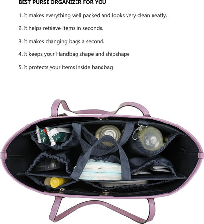 Removable Organizer Insert with Insulated Pocket,Updated Diaper Bag with 11 Total Pockets&Changing Pad, Handbag Tote Bag for Women Mommy Nurse (Brown)