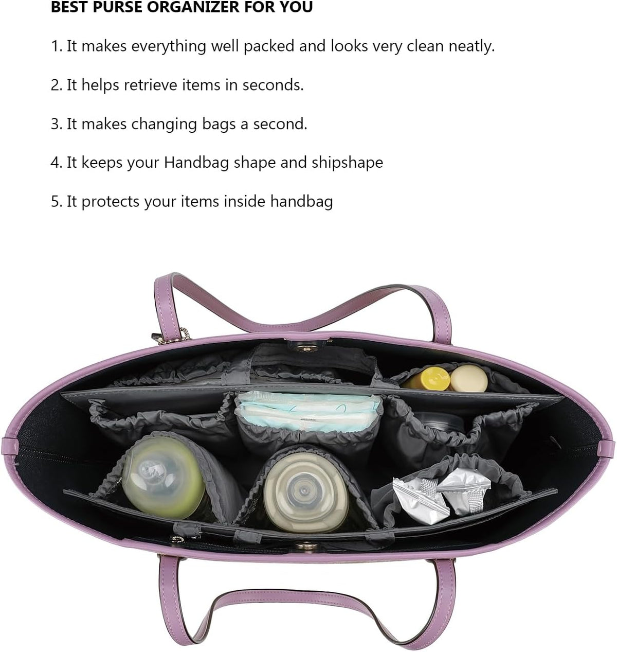 Removable Organizer Insert with Insulated Pocket,Updated Diaper Bag with 11 Total Pockets&Changing Pad, Handbag Tote Bag for Women Mommy Nurse (Brown)