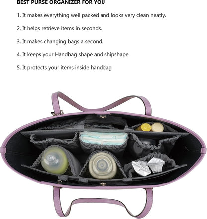 Removable Organizer Insert with Insulated Pocket,Updated Diaper Bag with 11 Total Pockets&Changing Pad, Handbag Tote Bag for Women Mommy Nurse (Brown)