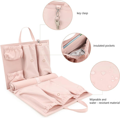 Removable Organizer Insert with Insulated Pocket,Updated Diaper Bag with 11 Total Pockets&Changing Pad, Handbag Tote Bag for Women Mommy Nurse (Brown)