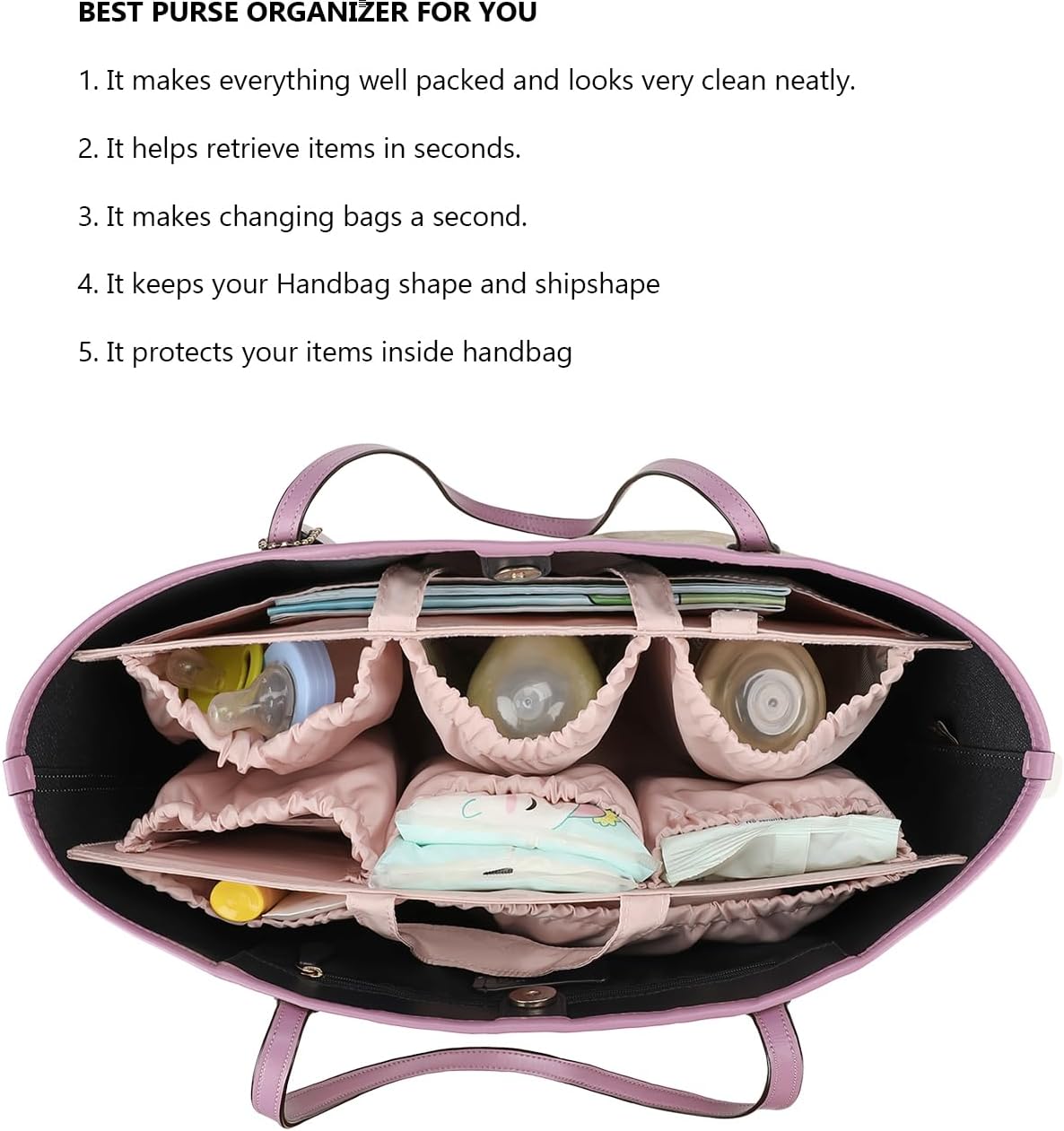 Removable Organizer Insert with Insulated Pocket,Updated Diaper Bag with 11 Total Pockets&Changing Pad, Handbag Tote Bag for Women Mommy Nurse (Brown)