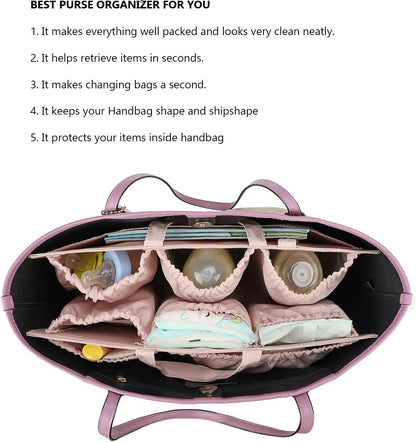 Removable Organizer Insert with Insulated Pocket,Updated Diaper Bag with 11 Total Pockets&Changing Pad, Handbag Tote Bag for Women Mommy Nurse (Brown)