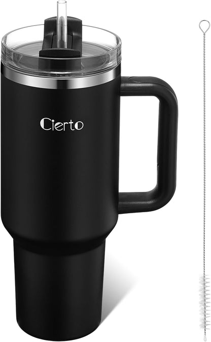 40 oz Tumbler with Handle and Straw, Leak-Resistant 3-in-1 Lid, Cup Holder Friendly, Dishwasher Safe, 18/8 Stainless Steel Vacuum Insulated Travel Mug (White)