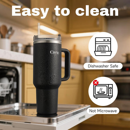 40 oz Tumbler with Handle and Straw, Leak-Resistant 3-in-1 Lid, Cup Holder Friendly, Dishwasher Safe, 18/8 Stainless Steel Vacuum Insulated Travel Mug (White)