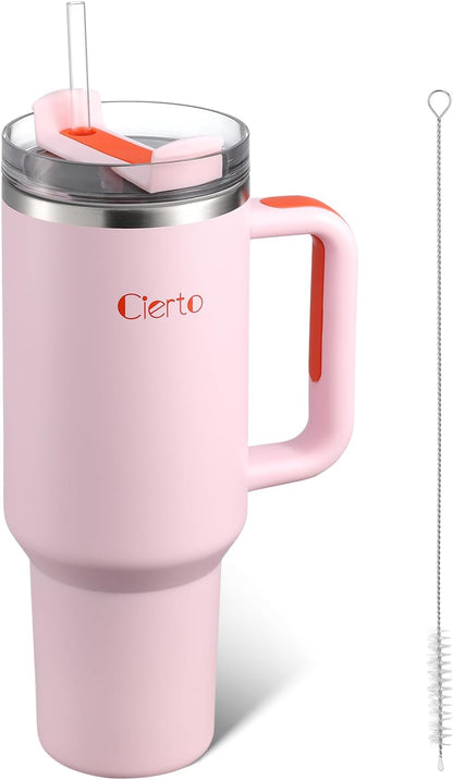 40 oz Tumbler with Handle and Straw, Leak-Resistant 3-in-1 Lid, Cup Holder Friendly, Dishwasher Safe, 18/8 Stainless Steel Vacuum Insulated Travel Mug (White)