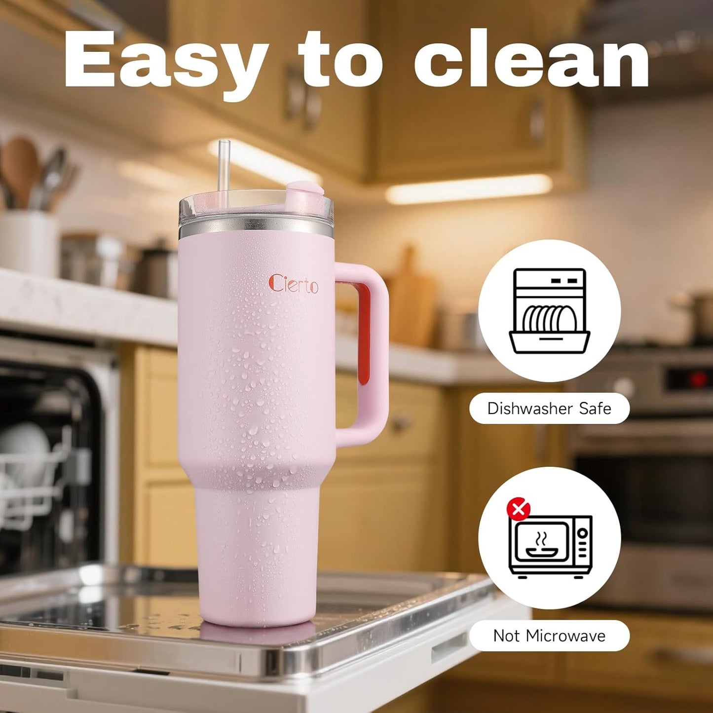 40 oz Tumbler with Handle and Straw, Leak-Resistant 3-in-1 Lid, Cup Holder Friendly, Dishwasher Safe, 18/8 Stainless Steel Vacuum Insulated Travel Mug (White)