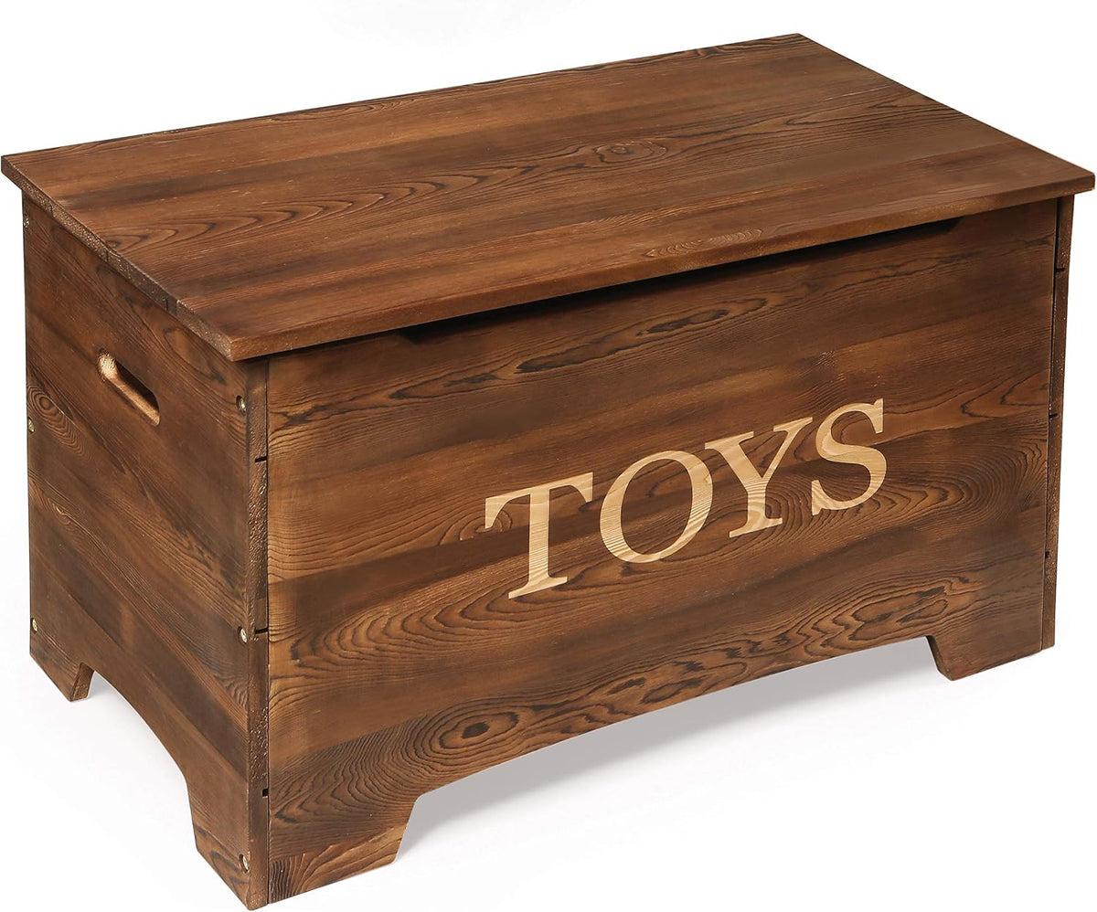 Farmhouse Solid Wood Rustic Toy Box with Reversible Panel - Distressed White, Safety Hinges & Customizable Storage