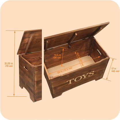 Farmhouse Solid Wood Rustic Toy Box with Reversible Panel - Distressed White, Safety Hinges & Customizable Storage