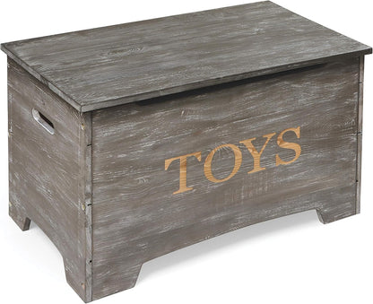 Farmhouse Solid Wood Rustic Toy Box with Reversible Panel - Distressed White, Safety Hinges & Customizable Storage