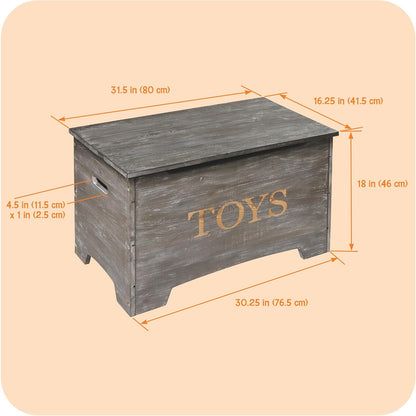 Farmhouse Solid Wood Rustic Toy Box with Reversible Panel - Distressed White, Safety Hinges & Customizable Storage