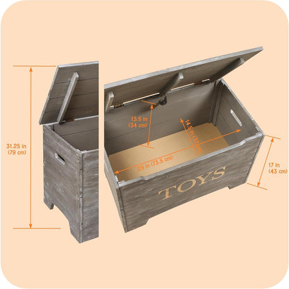 Farmhouse Solid Wood Rustic Toy Box with Reversible Panel - Distressed White, Safety Hinges & Customizable Storage