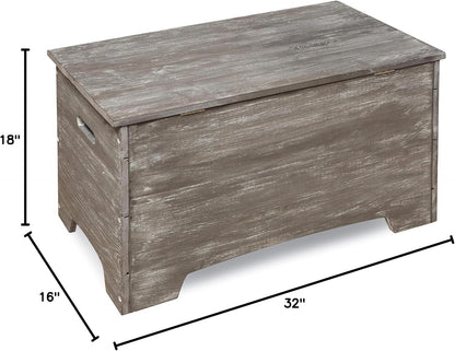 Farmhouse Solid Wood Rustic Toy Box with Reversible Panel - Distressed White, Safety Hinges & Customizable Storage