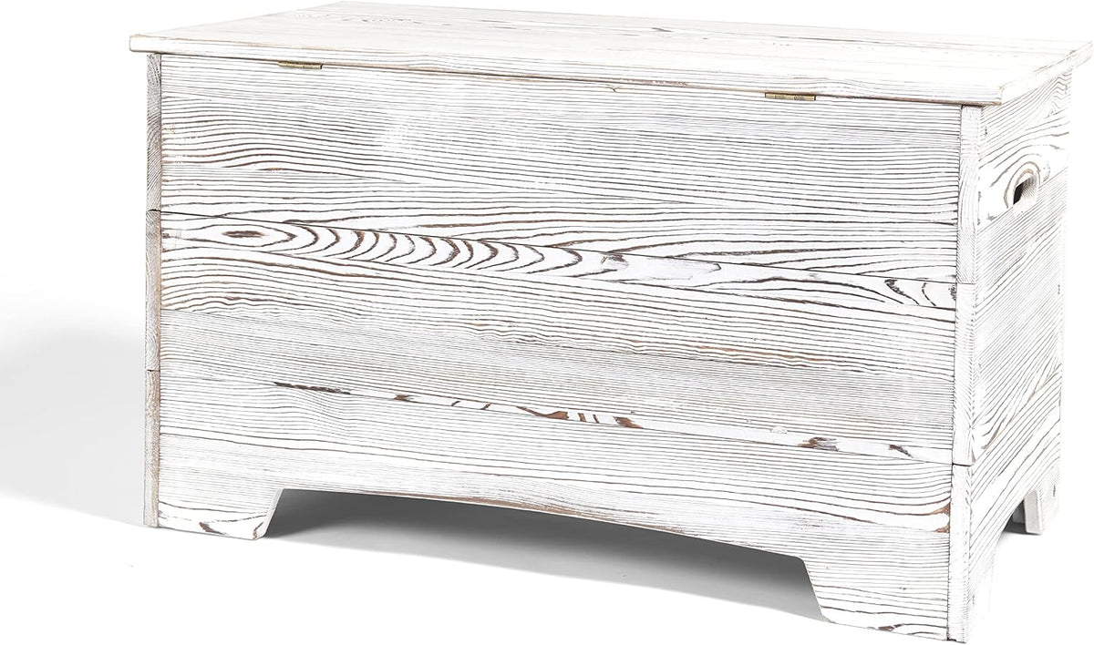 Farmhouse Solid Wood Rustic Toy Box with Reversible Panel - Distressed White, Safety Hinges & Customizable Storage