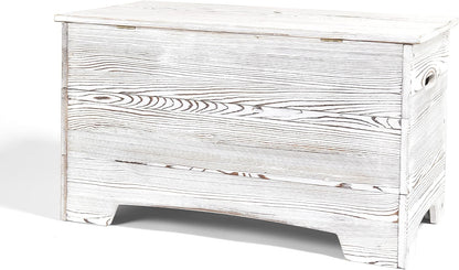 Farmhouse Solid Wood Rustic Toy Box with Reversible Panel - Distressed White, Safety Hinges & Customizable Storage