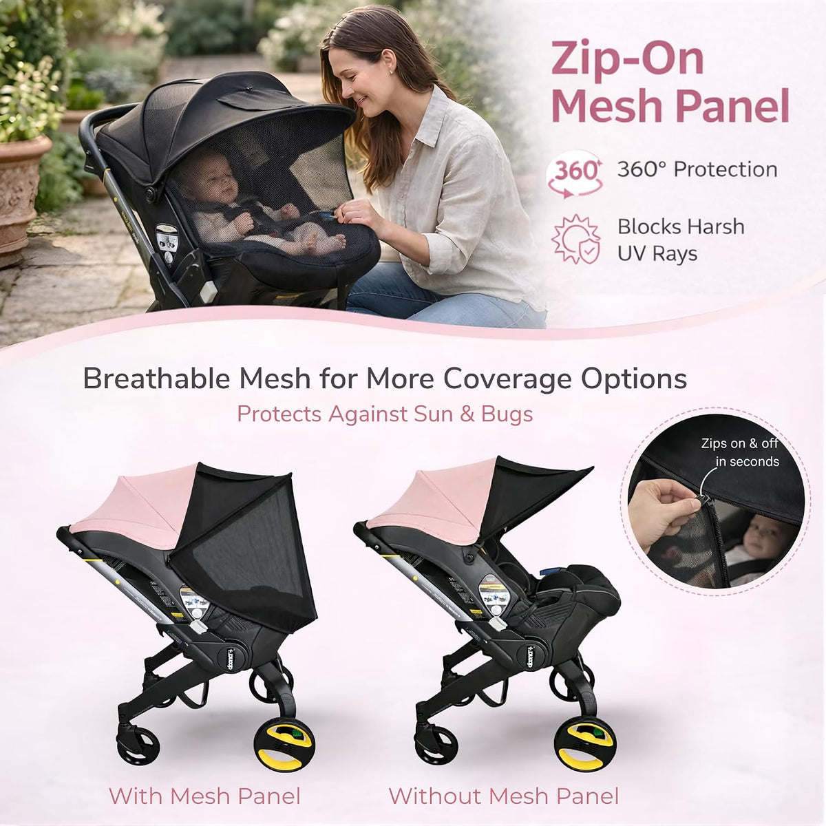 Doona Car Seat Sun Shade Extension, UV Protection Canopy, Bug Net
