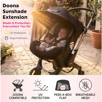 Doona Car Seat Sun Shade Extension, UV Protection Canopy, Bug Net