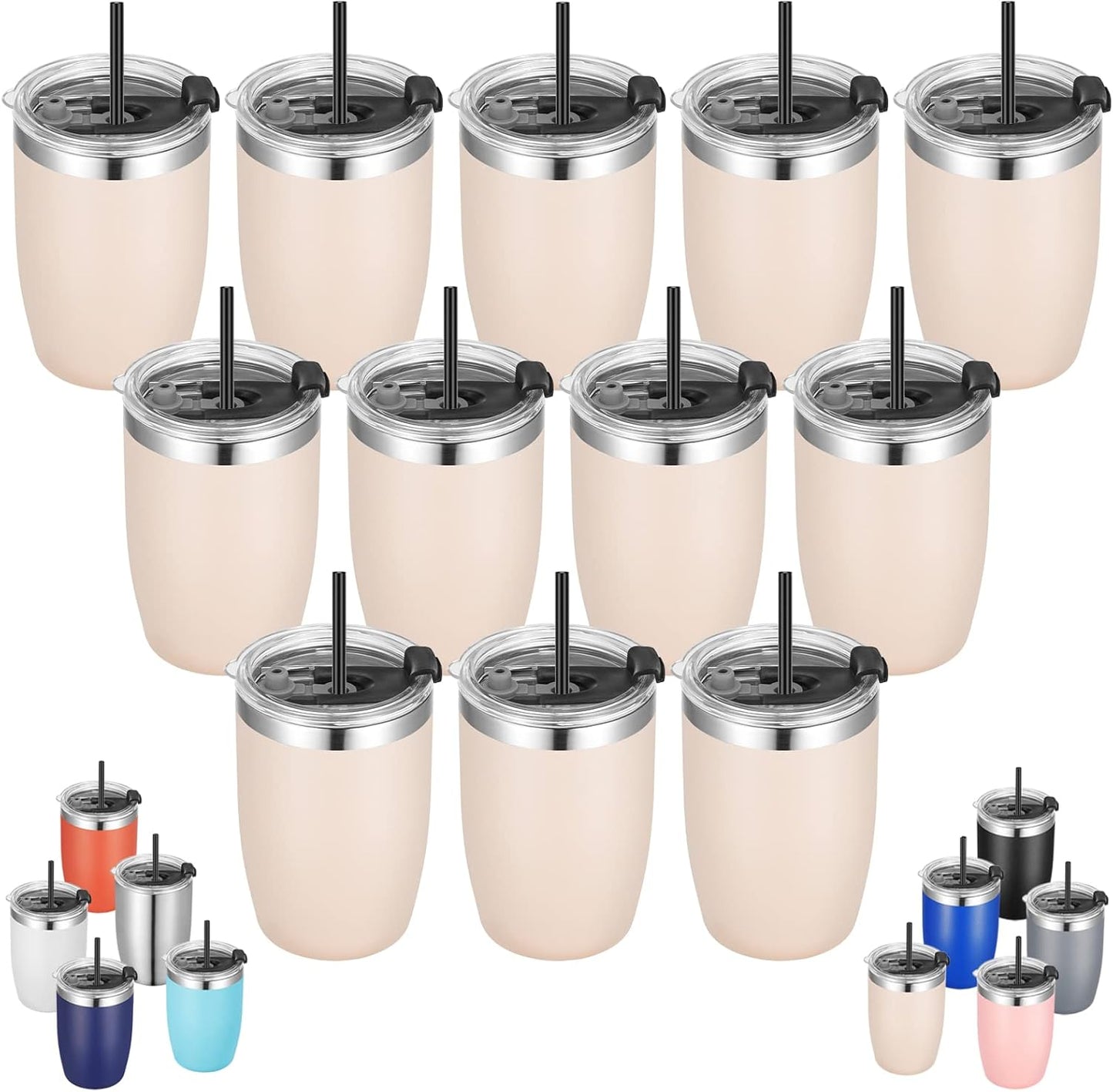Stainless Steel 12 oz Tumblers bulk Vacuum Insulated Double Wall Travel Tumbler with Lid and Straw Reusable Tumbler,White 6 pack