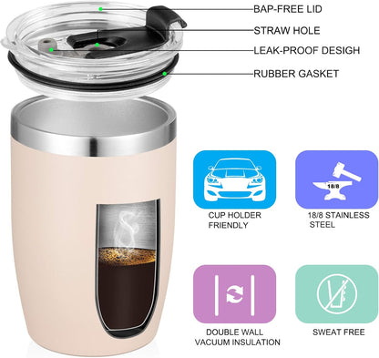 Stainless Steel 12 oz Tumblers bulk Vacuum Insulated Double Wall Travel Tumbler with Lid and Straw Reusable Tumbler,White 6 pack
