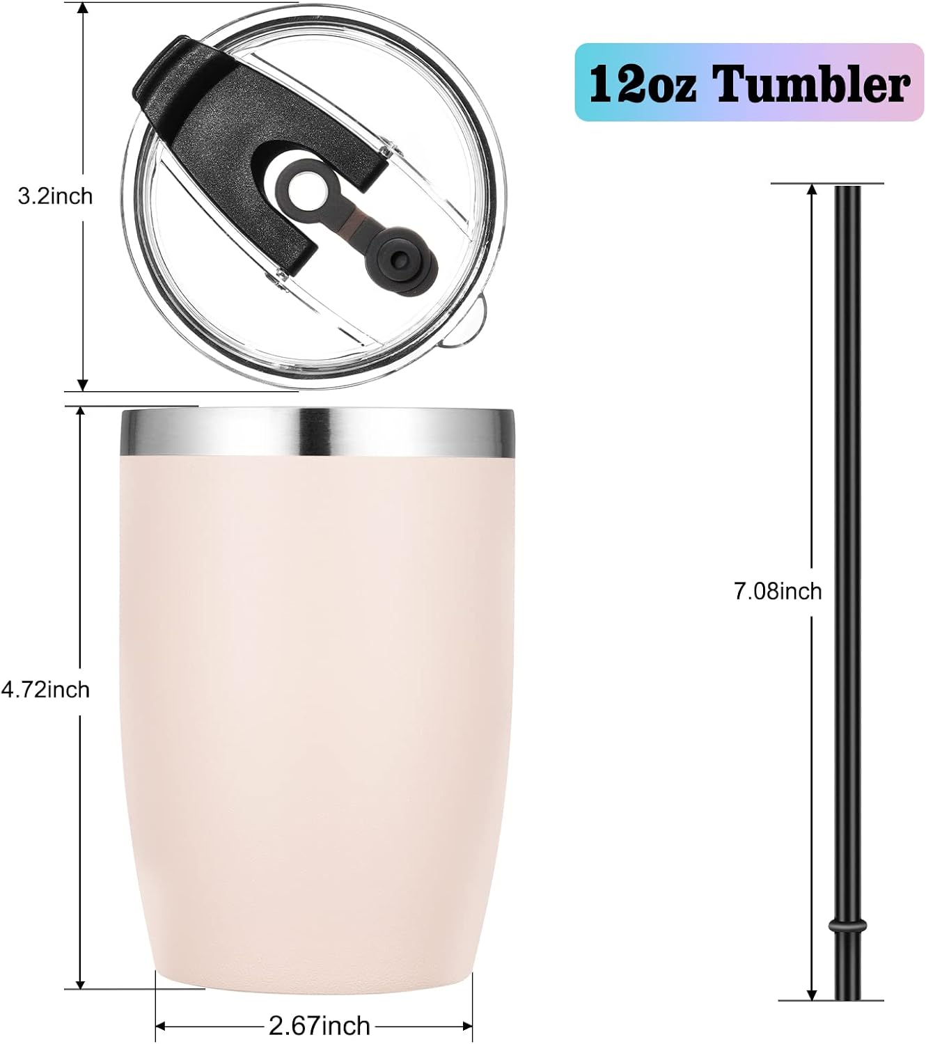 Stainless Steel 12 oz Tumblers bulk Vacuum Insulated Double Wall Travel Tumbler with Lid and Straw Reusable Tumbler,White 6 pack
