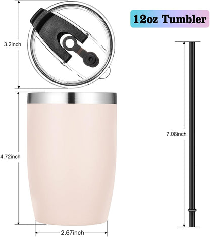 Stainless Steel 12 oz Tumblers bulk Vacuum Insulated Double Wall Travel Tumbler with Lid and Straw Reusable Tumbler,White 6 pack