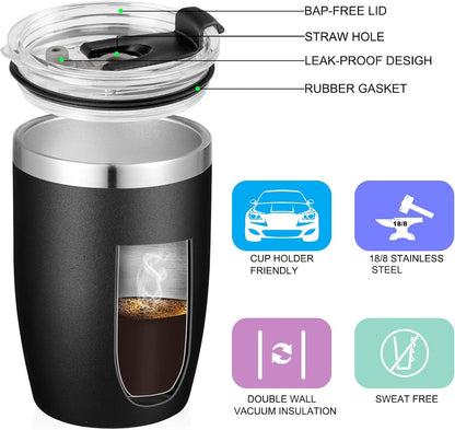 Stainless Steel 12 oz Tumblers bulk Vacuum Insulated Double Wall Travel Tumbler with Lid and Straw Reusable Tumbler,White 6 pack
