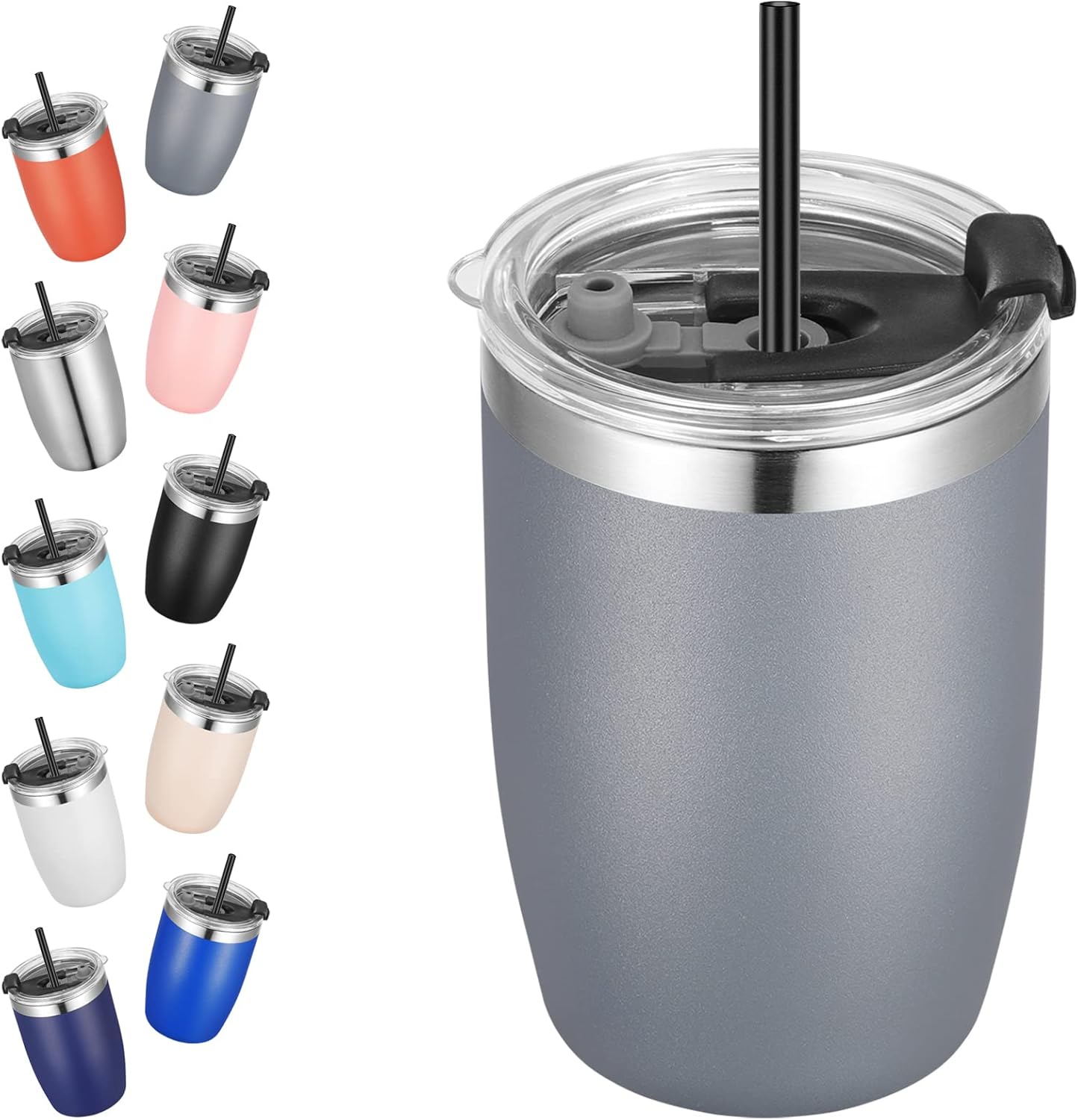 Stainless Steel 12 oz Tumblers bulk Vacuum Insulated Double Wall Travel Tumbler with Lid and Straw Reusable Tumbler,White 6 pack