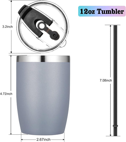 Stainless Steel 12 oz Tumblers bulk Vacuum Insulated Double Wall Travel Tumbler with Lid and Straw Reusable Tumbler,White 6 pack
