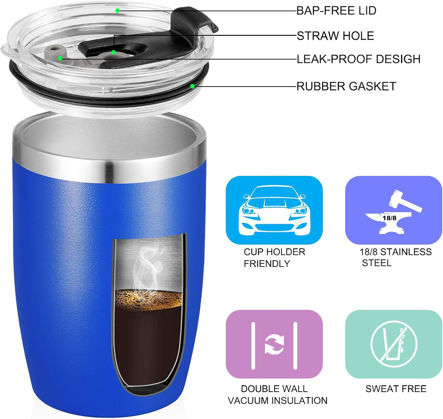 Stainless Steel 12 oz Tumblers bulk Vacuum Insulated Double Wall Travel Tumbler with Lid and Straw Reusable Tumbler,White 6 pack