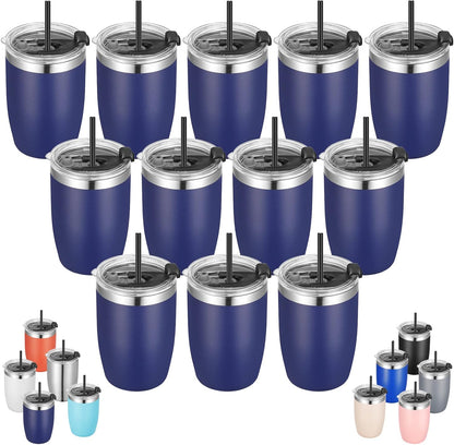 Stainless Steel 12 oz Tumblers bulk Vacuum Insulated Double Wall Travel Tumbler with Lid and Straw Reusable Tumbler,White 6 pack