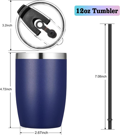 Stainless Steel 12 oz Tumblers bulk Vacuum Insulated Double Wall Travel Tumbler with Lid and Straw Reusable Tumbler,White 6 pack
