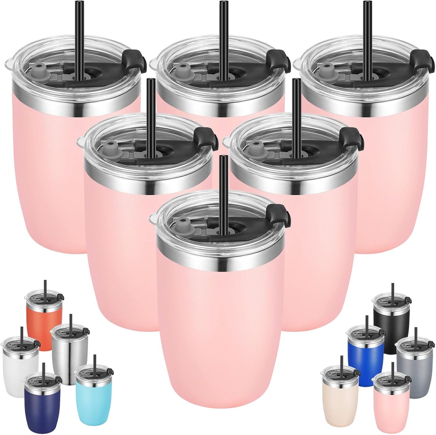 Stainless Steel 12 oz Tumblers bulk Vacuum Insulated Double Wall Travel Tumbler with Lid and Straw Reusable Tumbler,White 6 pack