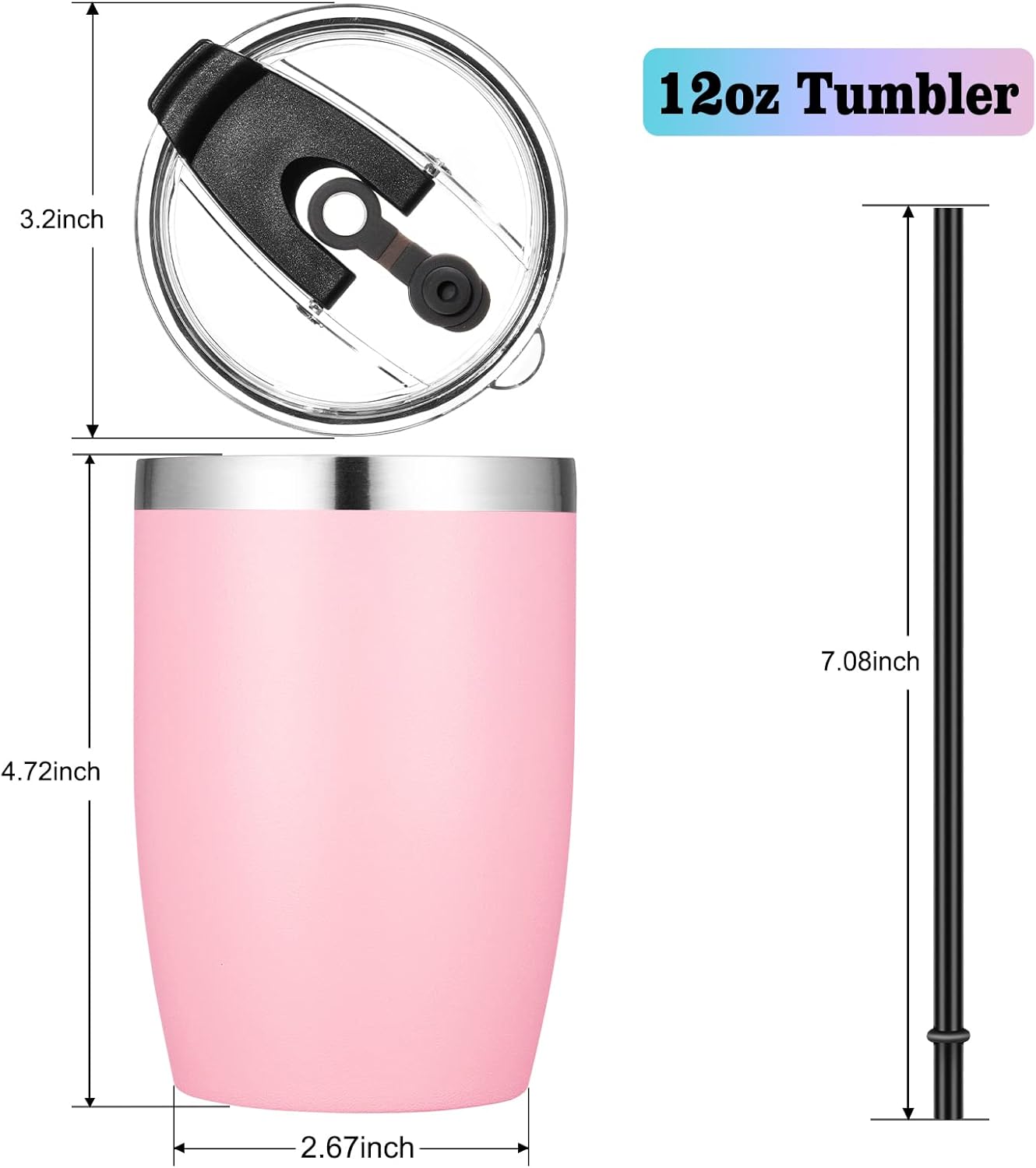 Stainless Steel 12 oz Tumblers bulk Vacuum Insulated Double Wall Travel Tumbler with Lid and Straw Reusable Tumbler,White 6 pack