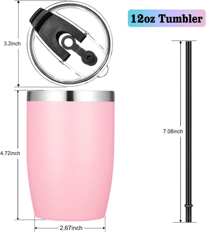 Stainless Steel 12 oz Tumblers bulk Vacuum Insulated Double Wall Travel Tumbler with Lid and Straw Reusable Tumbler,White 6 pack