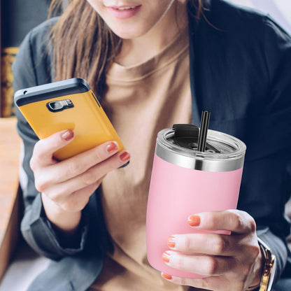 Stainless Steel 12 oz Tumblers bulk Vacuum Insulated Double Wall Travel Tumbler with Lid and Straw Reusable Tumbler,White 6 pack