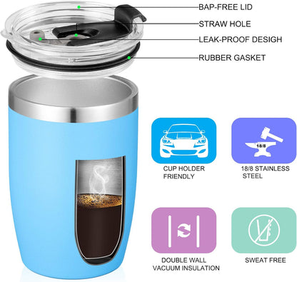 Stainless Steel 12 oz Tumblers bulk Vacuum Insulated Double Wall Travel Tumbler with Lid and Straw Reusable Tumbler,White 6 pack