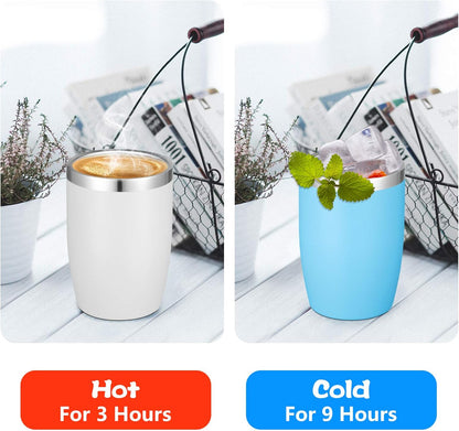 Stainless Steel 12 oz Tumblers bulk Vacuum Insulated Double Wall Travel Tumbler with Lid and Straw Reusable Tumbler,White 6 pack