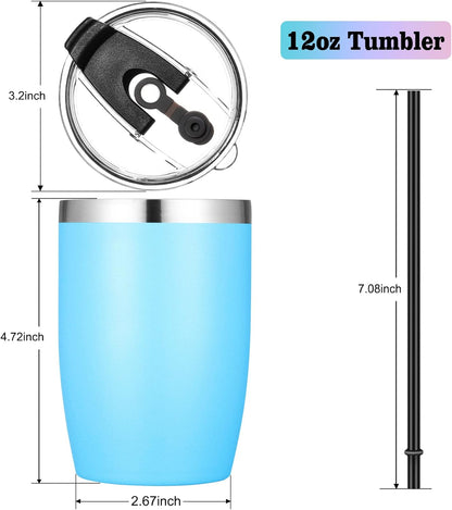 Stainless Steel 12 oz Tumblers bulk Vacuum Insulated Double Wall Travel Tumbler with Lid and Straw Reusable Tumbler,White 6 pack