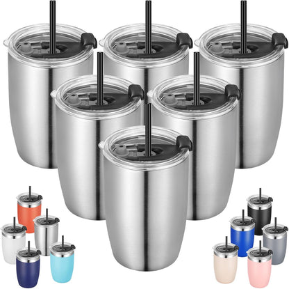 Stainless Steel 12 oz Tumblers bulk Vacuum Insulated Double Wall Travel Tumbler with Lid and Straw Reusable Tumbler,White 6 pack