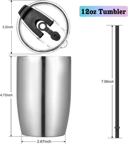 Stainless Steel 12 oz Tumblers bulk Vacuum Insulated Double Wall Travel Tumbler with Lid and Straw Reusable Tumbler,White 6 pack